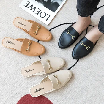 Coreea De Agrement Catâri Femei De Vară 2021 Strada Subliniat Toe Pantofi Moi Bijuterii Decor Slide-Uri De Sandale De Sex Feminin În Afara Papuci