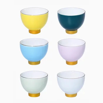 Creative galvanizare aur edge gold jos Chineză șapte culori ceramice ceașcă de ceai clasa de top cutie cadou set
