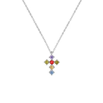 Cristale colorate Pandantiv Cruce Coliere pentru Femei Fete Bijuterii de Vară Clavicula Colier Argint 925 Colier de Aur Ins