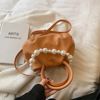 Culoare solidă Cutat Perla Tote sac 2021 Vara Noi de Piele PU pentru Femei Geantă de mână de Designer de brand de Lux Mici, Umăr Geanta Messenger