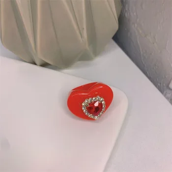 De Lux De Inima Colorate Stras De Cristal Inele Pentru Femei De Moda Bomboane De Rășină Acrilică Șirag De Mărgele Inel De Petrecere Nunta Bijuterii Cadou