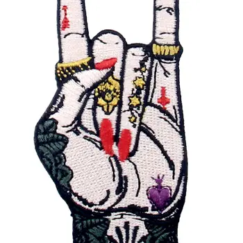 Embird Patch-uri Brodate Pentru Jachete Rock and Roll Tatuaj Mână Simbol Degetul Semn Ceo-Friendly 3D Manual Aplicatiile