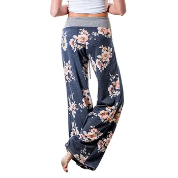 Femei Casual Confortabile Pantaloni de Pijama Floral Print Elastic Cordon Picior Larg Lounge Pantaloni Largi Homewear Sport Funcționare Purta