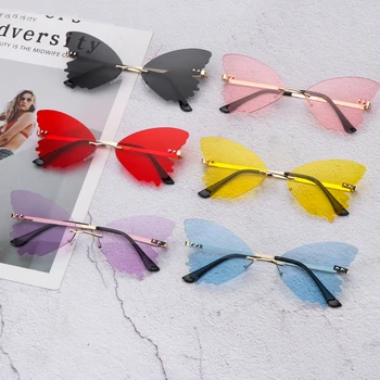 Fluture fără ramă de ochelari de Soare pentru Femei Vintage din Metal Cadru Ochelari de Soare pentru Petrecerea de Protectie UV Ochelari de Drăguț Streetwear Ochelari
