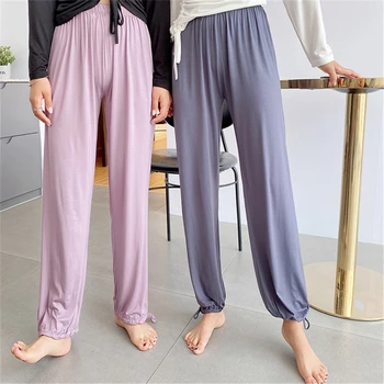 Home Pantaloni femei 2020 Primavara/Vara Noi Cordon Picioare Pantaloni Modal Subțire Pantaloni Largi Pantaloni Casual din bumbac somn pantaloni штаны