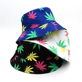 Imprimate Casual Colorate Găleată Pălărie Hip Hop De Sport În Aer Liber Frunză De Arțar De Bumbac Palarie De Soare Pentru Femei Beach Panama Pescuit Capac Sunhat