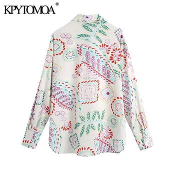 KPYTOMOA Femei 2021 Moda Imprimate Vrac Lenjerie de Asimetrie Bluze Vintage cu Maneci Lungi Buton-up Feminin Tricouri Blusas Topuri Chic