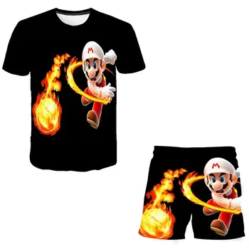 Mario bros Tricouri Costume Baieti T Shirt Îmbrăcăminte pentru Copii Seturi de T-shirt și pantaloni Scurți 2 Bucati Seturi Fete Baieti Haine Pantaloni de Costum