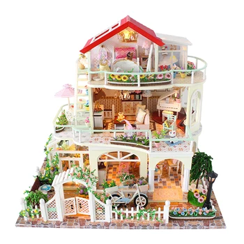Mini BRICOLAJ casă de Păpuși în Miniatură Casa Papusa cu Kit Casa din Lemn Mobilier de Jucării pentru Copii de Vacanță