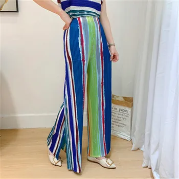 Miyake ori de imprimare costum de vară 2021 nou de sus + nouă-punct de pantaloni culoare solidă două piese largă de moda liber confortabil femei