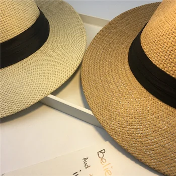 Moda De Vara Casual Unisex Plaja Trilby Mare Refuz De Jazz De Soare, Pălărie Panama Pălărie De Hârtie Pălărie De Paie Femei Bărbați Capac Cu Panglică Neagră