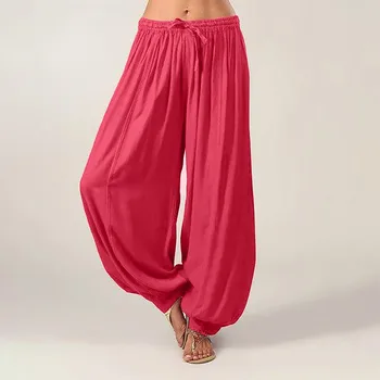 Moda Pantaloni Femei Plus Dimensiune Casual Culoare Solidă Vrac Pantaloni Harem Pantaloni De Yoga Lenjerie De Pat Din Bumbac Lungime Completă Pentru Femei