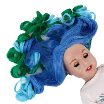 MUZIWIG 18 inch American Doll Peruca de Păr Gradient Albastru Verde Parul Lung Ondulat Papusa Accesorii de Înaltă Rezistente Ondulat Peruca Pentru Papusa