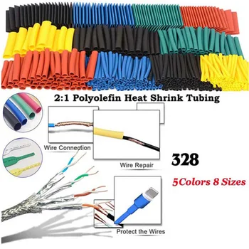 Noul Material 328pcs Heat Shrink Tube Kit Scădere Asortate Izolație de Poliolefină Sleeving Heat Shrink Tubing Cablu 8 Dimensiuni