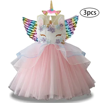 Nouă Fete Dress 3Pcs Copii Rochii Pentru Fete Unicorn Rochie de Petrecere de Crăciun Costum de Carnaval Copil Rochie de Printesa 3 5 6 8 9 10 An