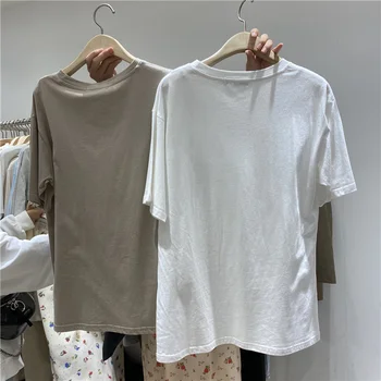 Qooth Scrisoarea Imprimate Pulover cu Maneci Scurte T-shirt Primăvară-Vară O-Gât Subțire Vrac Topuri Casual pentru Femei de Toate-Meci tricou QT591