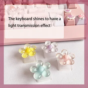 Roz Pentru Tastatură Mecanică De Personalitate Cu Iluminare De Fundal De Flori Taste Drăguț Transparent Taste Joc De Configurare Cadouri