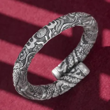 S999 Argint Pur Deschide Mână Brățară Dominator Dublu Cap de Dragon Joc Șirag de mărgele Bărbați Bijuterii de Argint Stil Etnic
