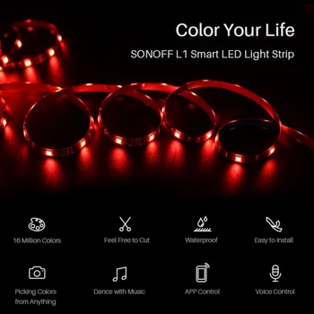 SONOFF Smart LED Strip Estompat Impermeabil WiFi Flexibil 5050 RGB 2M Strip Lumini Led-uri de Iluminat de Control de la Distanță Bandă Diode