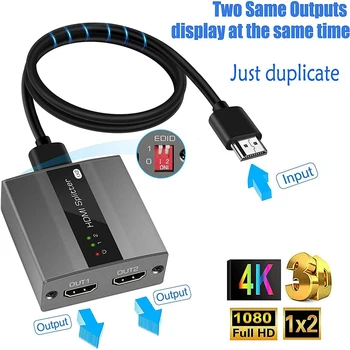 Splitter-ul HDMI 1 din 2 Sprijin EDID Funcția HDMI Switch 4K@30HZ,1080P,3D,HDCP1.4 pentru Calculator, X Box Foc TV Stick