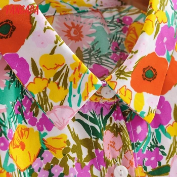 Tangada Femei Retro Flori de Imprimare Șifon Tricou Bluza cu Maneci Lungi Chic Feminin Topuri 8Y07