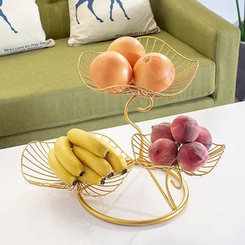 Trei straturi de Stocare Tava Frunze în Formă de Stil Nordic Coș de Sârmă de Bucătărie Organizator Home Decor Platou cu Fructe Gustare Raft Camera de zi