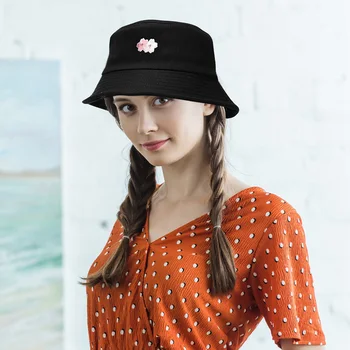 Unisex Harajuku Găleată Pălărie în aer liber, Pescuit Capac Femei Găleată de pescuit Pălării de protecție Solară Flori de Cires Broderie Pălărie de Pescar