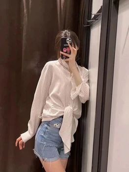 Uscat Bluză Casual Femei Enlgand Stil De Moda High Street Striepd Arc Blusas Mujer De Moda 2021 Tricou Femei Bluza Si Topuri