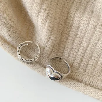 YAOLOGE 2020 Nou Sosit Argint Placat cu Dragoste Inima Inel de sex Feminin Cadou Declarație Retro Lanț Inel Dublu Gol Moda Bijuterii