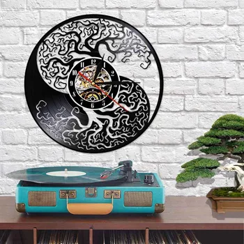 Yin și Yang Yggdrasil, Copacul Vieții disc de Vinil Ceas de Perete Feng Shui Zen ceasuri de Perete Taijitu Echilibru Simbol Spiritual de Lumină LED