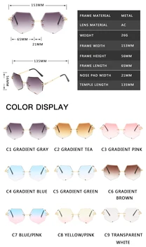 ZXRCYYL Design 2021 Moda Doamnă fără ramă de ochelari de Soare pentru Femei Brand Designer de Epocă Cadru din Aliaj Clasic de Ochelari de Soare Nuante Oculos