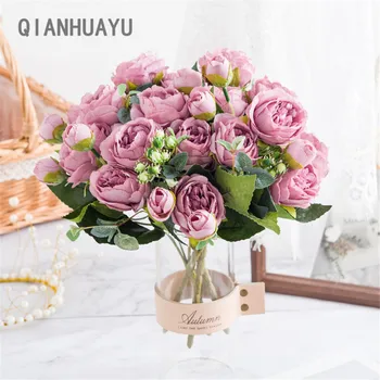 1 Buchet de 9 Capete Artificiale Bujor Ceai de Trandafiri de Toamnă Mătase Fals Flori Pentru Ziua Îndrăgostiților Cadouri DIY Acasă Petrecerea de Nunta Decor