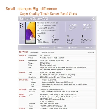 10buc/Lot Pentru Samsung Galaxy A72 Ecran Tactil de Sticlă din Față LCD de pe Panoul Exterior de Afișare Obiectiv A72 A725 A725F Față de Sticlă Cu Adeziv OCA
