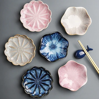 1BUC Ceramică Japoneză Sushi Placă Sos Snack Placă în Formă de Lotus, Cuptor Portelan Glazurat Prajitura cu Fructe Decor Petrecere Plăci