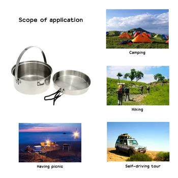 2 buc Oțel Inoxidabil Camping Vase de Mizerie Kit cu Oală și Frypan în aer liber Camping Drumetii, Camping Oală de Gătit Set