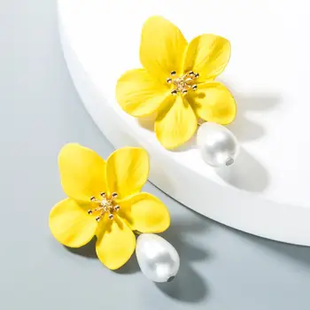 2020 Nou Design de Bijuterii de Moda Elegant dublu mare de Flori Amestecat galben Cercei stud Stil de Vara Petrecere pe Plaja cercel pentru womam