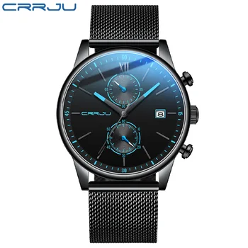 2021 Ceasuri Mens CRRJU Brand de Top din Oțel Inoxidabil rezistent la apa Ceasuri Barbati Ceas Militar Scufundări Cuarț Ceas Cronograf