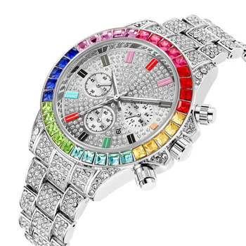 2021 Culoare Ice Diamond Ceas cu Diamante de Lux a Crescut de Aur Doamnelor Ceas Congelate Ceas din Oțel Inoxidabil Bărbați Cuarț Ceas Cadou de Vacanță