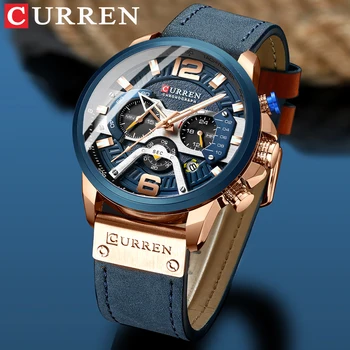 2021 CURREN Bărbați Ceasuri de Top de Brand de Lux din Piele Albastru Cronograf Ceas Sport Pentru Barbati Moda Prezent Ceas rezistent la apa Reloj Hombre
