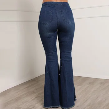 2021 noi din Europa, sexy culoare solidă slim blugi evazate pantaloni de moda de talie mare buton doamnelor pantaloni