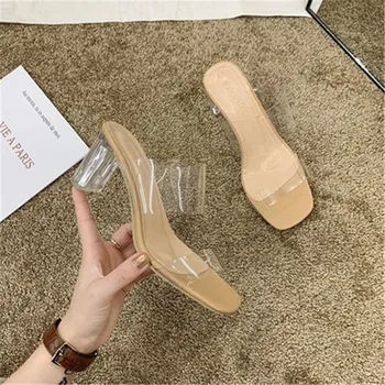 2021 noi doamnelor papuci de casă, mari, transparente, monograma sandale și papuci, stil de basm cu toc înalt pantofi pentru femei