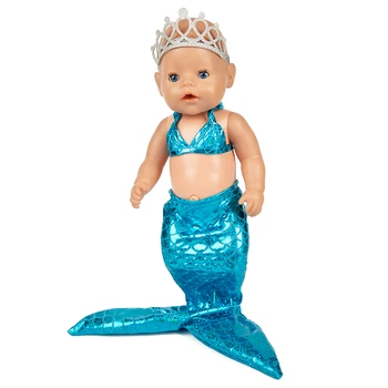 2021 Noi se Potrivesc 18 inch Copil Nou-Născut Haine Papusa Accesorii Coroana Sirenă-O singură Bucată Rochie Costum Pentru Copil Ziua de nastere Cadou