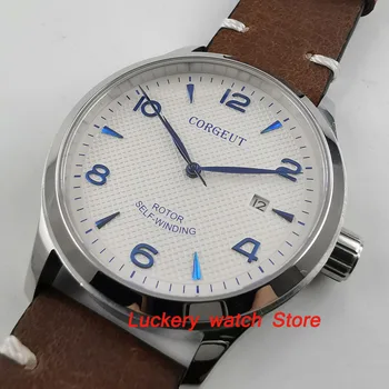 42mm corgeut bărbați ceas cadran alb albastru mâinile și marker de sticlă de safir ceas Automatic-CA40