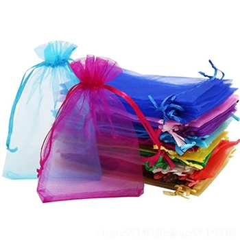 50 multi-dimensiune organza saci de bilete de tombolă petrecere de nunta de decorare pungi de cadouri pungi mici bijuterii de ambalare saci de 22 de culori 66