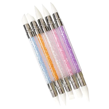 5pcs/set colorat Dublu de Silicon Cap Nail Art Pen Stras Acrilice Mâner Pentru pictura sculpta DIY decorare Dotting Tool
