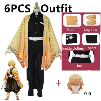 Adulți și Copii Anime Demon Slayer Cosplay Costum Agatsuma Zenitsu Kimetsu nu Yaiba Cosplay Costum Bărbați Kimono Galben Uniform