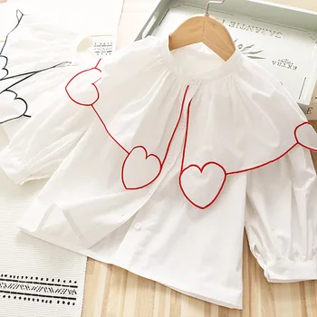 Babyinstar 2021 Primăvară Haine Noi Fete Dulci cu mâneci Lungi în formă de Inimă Croitorie Design Mare de Guler de Dantelă Albă de Prințesă Tricou