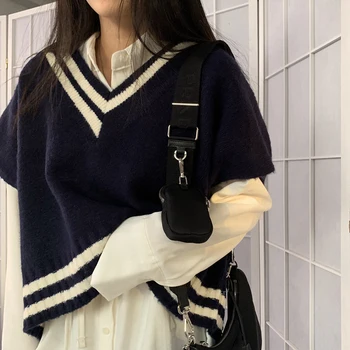 Bloc Ocazional fără Mâneci Pulover Sungtin V-neck Vesta Tricotate Femei Culoarea de Epocă Liber Vesta de Primavara Toamna Moda coreeană BF