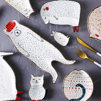Bucătărie Plăci Ceramice, Desene Animate Drăguț Pentru Copii Castron Mic Dejun Farfurie Desert Gustare De Fructe Animal Tavă Tacâmuri Uz Casnic, Veselă De Masă
