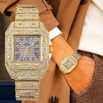 Ceasuri pentru Barbati Femei de Lux Hip Hop de Gheață Afară Ceas de Aur Stras Cuarț Pătrat Ceasuri Relogio Masculino Cavalerii de onoare Reloj